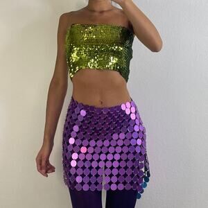 Purple Disc Chainmail Sequin Mini Skirt
